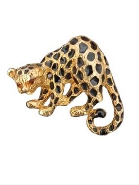 Leopard Goldtone Brooch Pin Fashion Jewrlry Retro Wildlife Glam